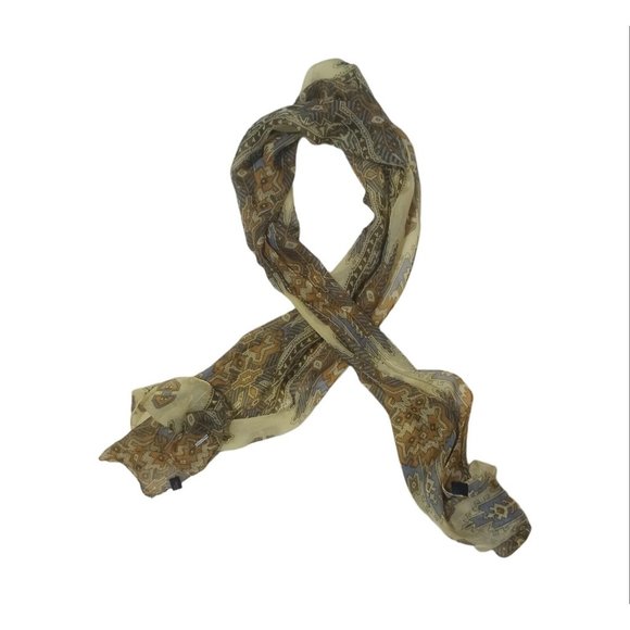 GRANDEUR COLLECTION Beige Geometric Silk Scarf 70"/ 23” EC - Picture 7 of 10